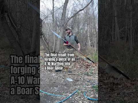 Blacksmith Derick Kemper holds the fully finished Boar Spear for the first time 🐗