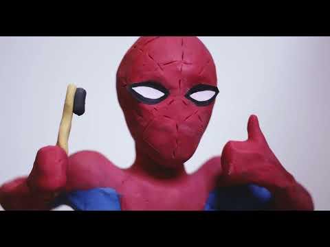 Spider-Man brushes his teeth
