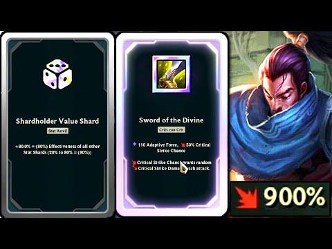 INFINITE STAT SHARD CRIT YASUO WITH SWORD OF DIVINE + 900% CRIT DAMAGE BOOSTED STABS! - No Item Run