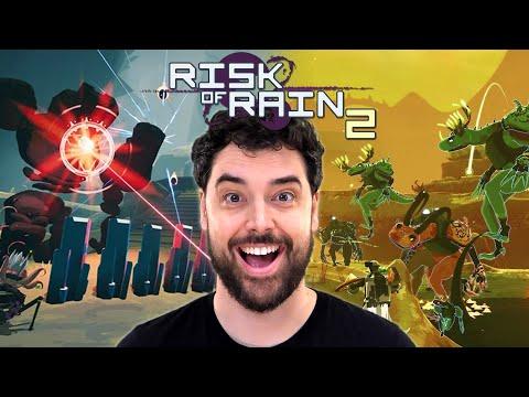 Evan plays Risk of Rain 2 while testing standing streaming desk