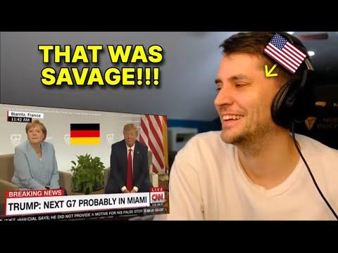 American reacts to Angela Merkel SNORTS at Trump when he says he has "German in his blood"