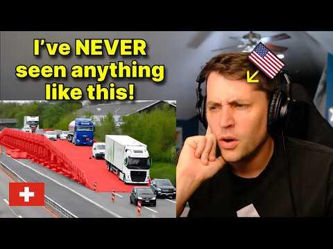 American reacts to Amazing Swiss Mobile Bridge for Road Construction