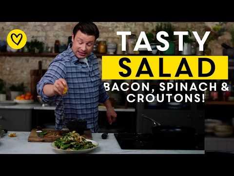A Proper TASTY Crispy Bacon & Spinach Salad | Jamie Oliver