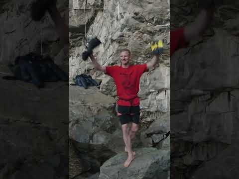 The moment after making the first ascent of B.I.G. (9c)