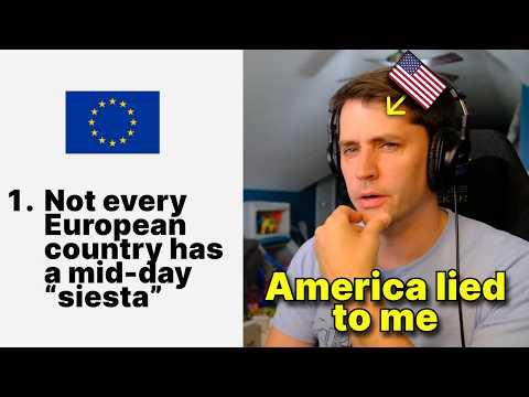 American reacts to 8 Lies Americans are told about Europe