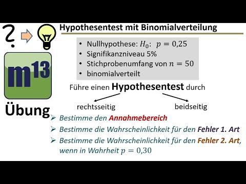 Hypothesentest (rechtsseitig, beidseitig) - Annahmebereich, Fehler 1.  und 2.  Art bestimmen
