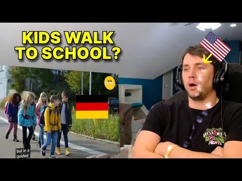 American reacts to German "Laufbus" (Kids walk to school!)