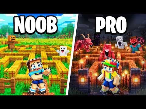 NOOB vs PRO SCARY CORN MAZE BUILD BATTLE!