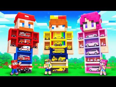 We Built CAR GARAGES Inside GIANT Minecraft Statues!