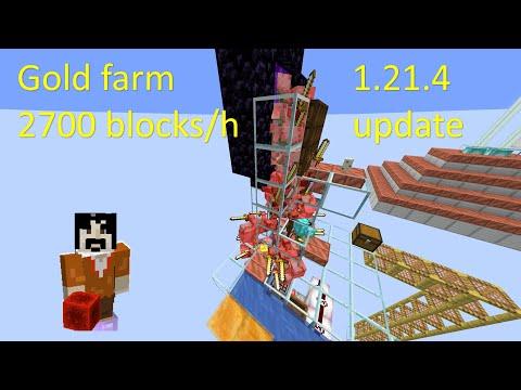 Minecraft Gold Farm 1.21.4 updates (Java Singleplayer or SMP), 2700 gold blocks/h