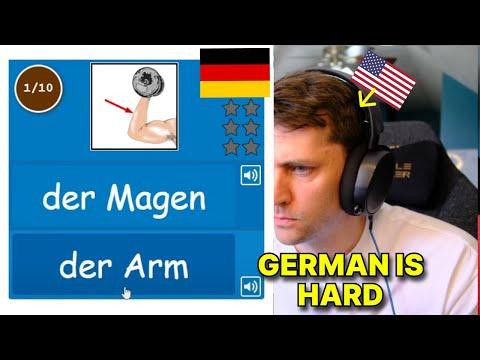 American tries to learn German words (game)