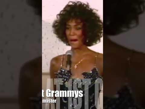 Whitney backstage in the press room after her win at the 1988 Grammys