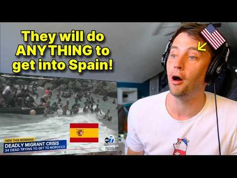 American reacts to 60,000 Migrants swim to Spain